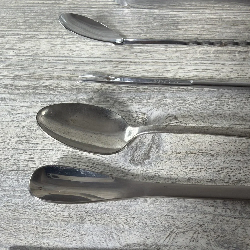 9 Pc Bar Tool Lot Stainless Steel Tongs Long Stirrers Spoons Cocktail Strainer